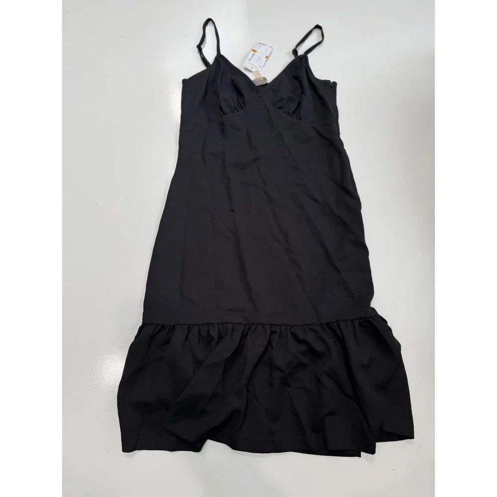 Michael Kors Black Ruffle Hem Mini Dress V-Neck Spaghetti Strap NWT Small